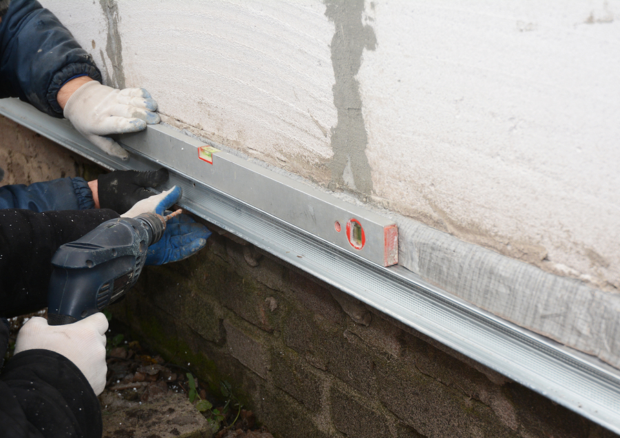 basement wall repair in process