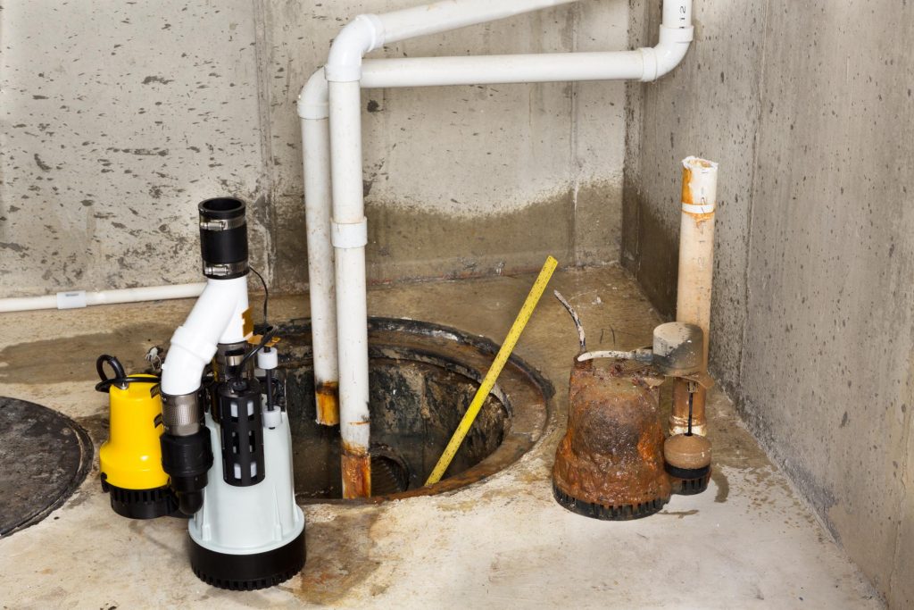 sump pump installation under construction